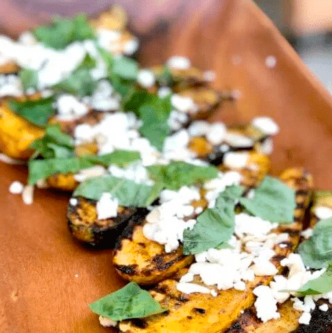 Grilled Zucchini with Almonds, Goat Cheese and Basil