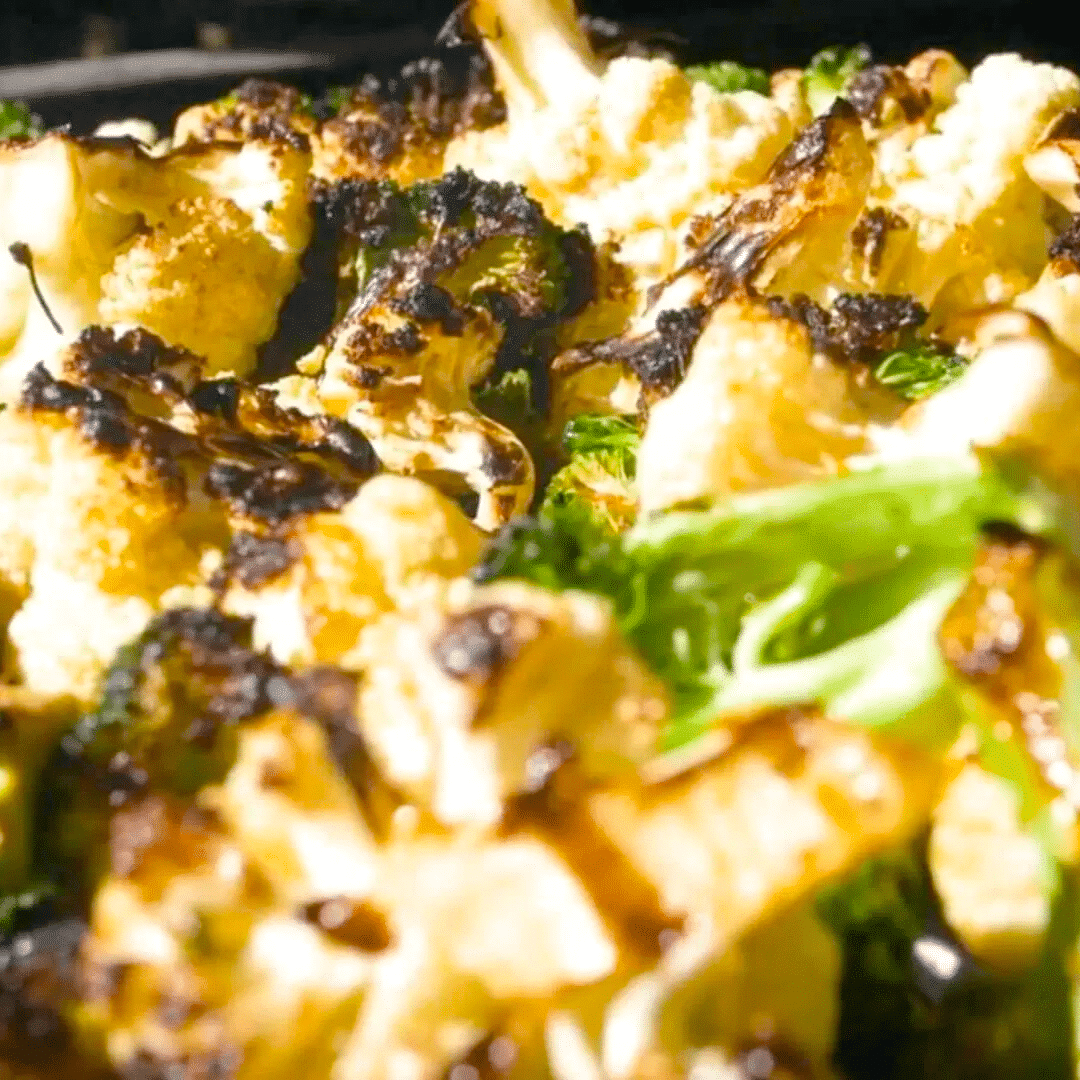 Grilled Broccoli and Cauliflower with Spicy Peanut Vinaigrette