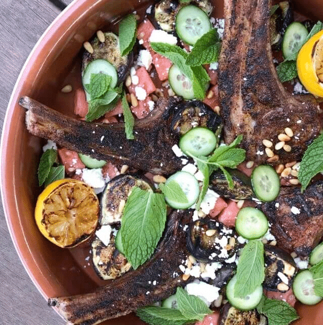 Grilled Lamb Chops with Watermelon Salad