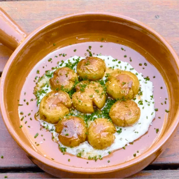 Smashed Potatoes with Garlic Confit Creme Fraiche | SpiceTribe