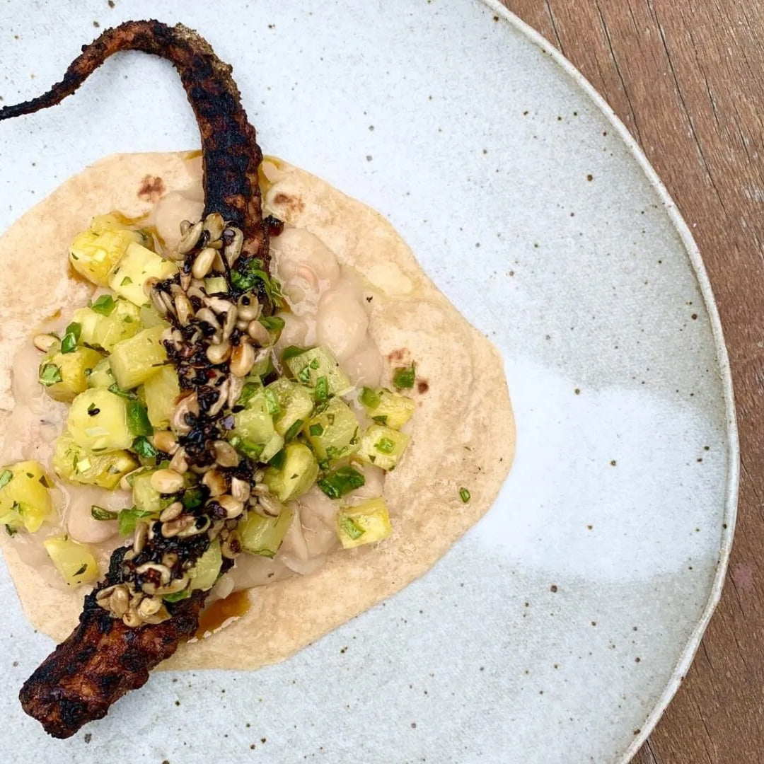 Octopus Taco with Pineapple and Salsa de Semilla