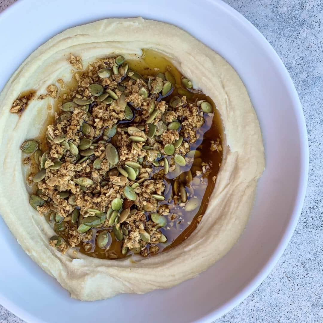 White Bean Hummus with Crispy Garlic and Pepitas Spice Tribe