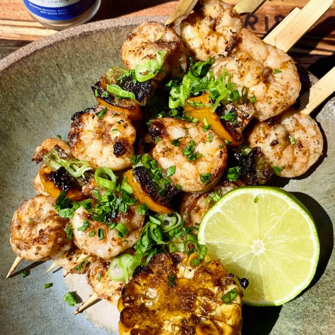 Shrimp Skewers with Scallions and Red Bell Peppers | SpiceTribe